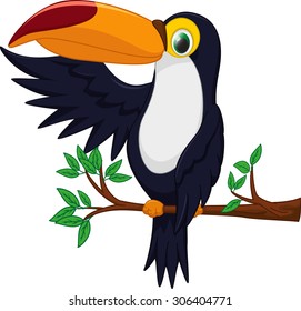 cute toucan bird cartoon waving