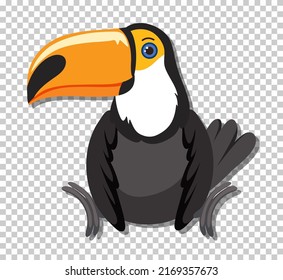 Cute toucan bird in flat cartoon style illustration