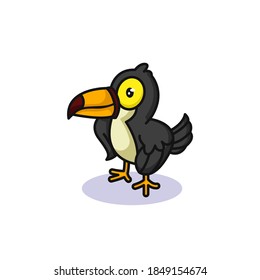 Cute toucan bird flying happily