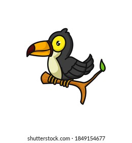 Cute toucan bird flying happily