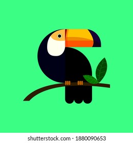 cute toucan bird icon simple vector illustration. Logo,icon,animal nature character. Isolated on green color.