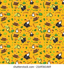 Cute toucan bird seamless pattern illustration