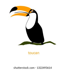 Cute toucan bird vector color characters set. Sketch robin in black, orange colour. Forest animal doodle drawing, isolated scandinavian cartoon kids book, textile, sticker, for web