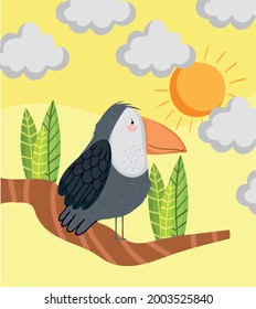 cute toucan and branch tree