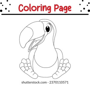 Cute toucan cartoon coloring page illustration vector. Bird coloring book for kids.