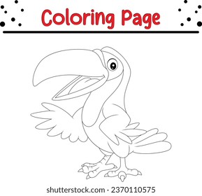 Cute toucan cartoon coloring page illustration vector. Bird coloring book for kids.