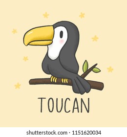 Cute Toucan cartoon hand drawn style