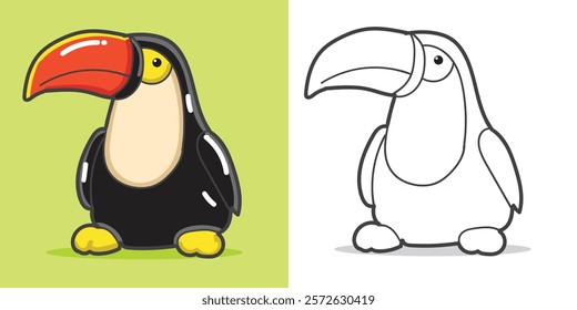 Cute Toucan Cartoon Illustrator for coloring book or design element