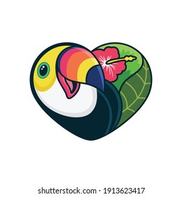 Cute Toucan Cartoon with Love Cartoon Vector Icon Illustration. Animal Icon Concept on White Background