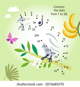 Cute Toucan. Dot to Dot. Connect dots from 1 to 28. Game for kids. Vector illustration.