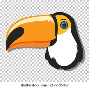 Cute toucan head in flat cartoon style illustration