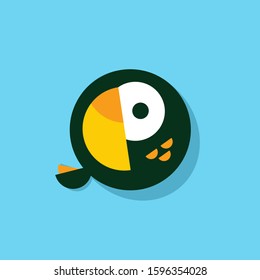 Cute toucan on blue background illustration vector, Bird icon, Flat design.