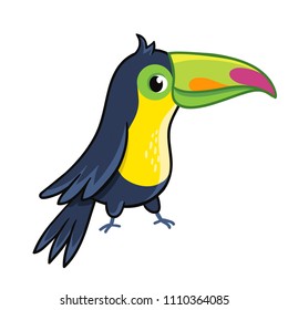 Cute toucan on white background. Vector illustration with a bird in cartoon style.
