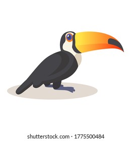 Cute toucan sitting. Colorful flat vector illustration, isolated on white background.