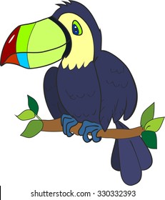 Cute toucan sitting on tree branch