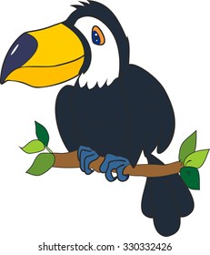 Cute toucan sitting on tree branch
