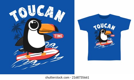 Cute Toucan Surf Cartoon T-Shirt- und Bekleidungsdesigns