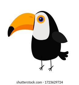 Cute toucan Toco Big yellow beak icon. Beautiful Exotic tropical bird. Zoo baby animal collection. Cartoon kawaii baby character. Decoration element. Flat design. White background. Isolated. Vector