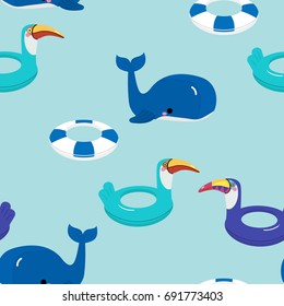 cute toucan and whale swim ring pattern
