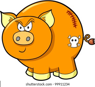 Cute Tough Farm Pig Vektorgrafik Kunst