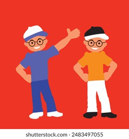 cute tow cartoon vector illustration, background red 