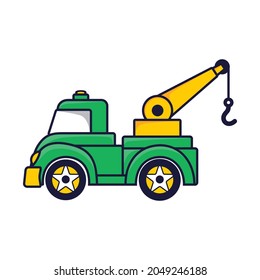 Cute Tow Truck Car, Cartoon Vector Illustration