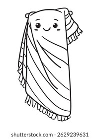 Personagem Toalha bonito enrolado e sorrindo - Kawaii Beach Toalha Colorir Página