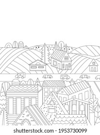 cute town with fields beyond for your coloring page