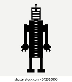 cute toy android robot, vector robot silhouette 