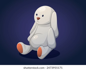 Cute toy baby plush white hare. Vector isolated cartoon rabbit illustration.