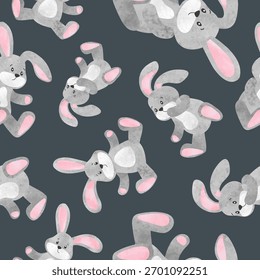 Bonito padrão sem costura banny brinquedo. Ilustração de aquarela vetorial