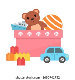 Cute toy box on white background, cartoon vector illustration