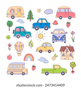 Cute toy car illustrations and other objects collection