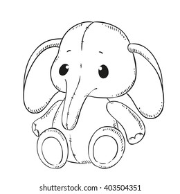 cute toy elephant. Black outline for coloring book. Vector contour.