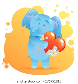 Cute toy Elephant pet isolated holding heart in paws with love