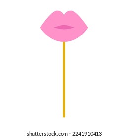 Cute toy female lips on a wooden stick mask vector illustration. Baby shower element for photo, card or invitation, rattles for boys and girls on white background