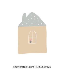 Cute toy house with flower. children's poster. for printing on fabric, clothes, design of a children's room, children’s games and books. vector trend illustration.