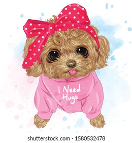 Cute Toy Poodle watercolor for printing