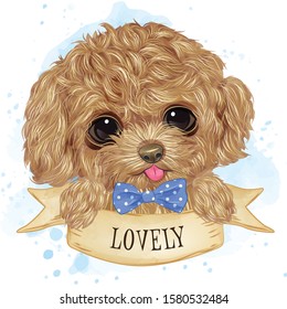 Cute Toy Poodle watercolor for printing