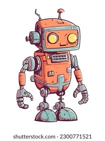 Cute toy robot standing icon isolated