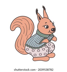 Cute toy squirrel in a shirt and pants. Vector illustration