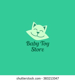 Cute toy store logo design template. Cat shape. Vector illustration