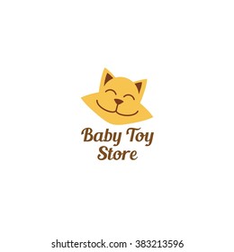 Cute toy store logo design template. Cat shape. Vector illustration