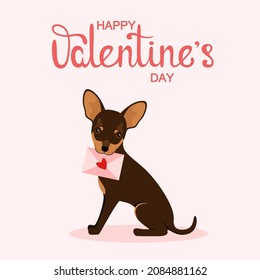 Cute toy terrier. A greeting card. Happy Valentine's Day. Cartoon design.
