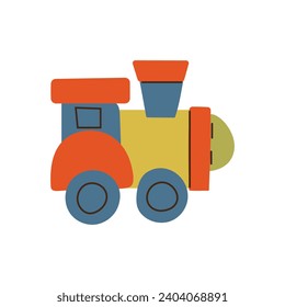 Tren de juguete y locomotora. Juguete del tren bebé. Icono del juguete infantil.  Ilustración vectorial en un fondo blanco. Tren para logotipo, diseño y tarjeta de felicitación.