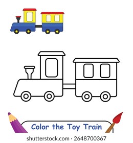 Cute toy train outline for coloring book for children. kids toy train coloring book graphic. transport children game