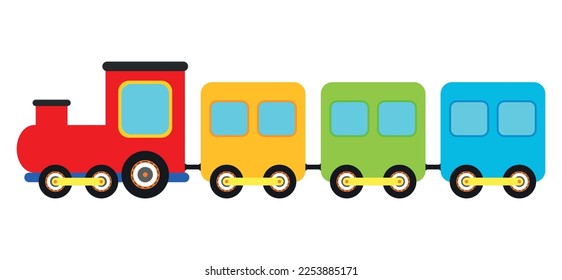 Cute Toy Train Passenger Transportation Icon Vector Illustration for Kids and Children Coloring and Drawing Book Isolated on White Background