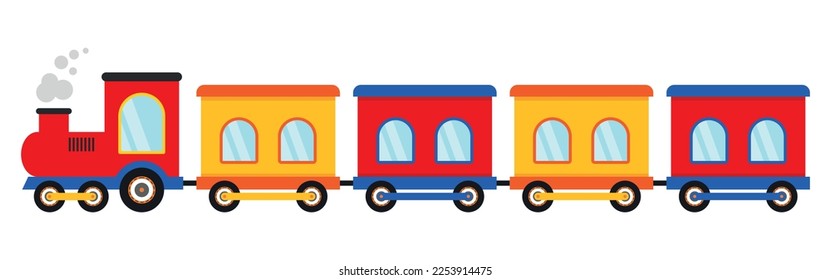 Cute Toy Train Passenger Transportation Icon Vector Illustration for Kids and Children Coloring and Drawing Book Isolated on White Background