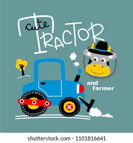 cute tractor and cow,vector illustration