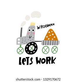 Cute tractor. Funny cartoon tractor vector illustration.